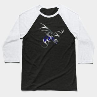 Flying Dragon in Tattoo/Tribal Style, Silver Baseball T-Shirt